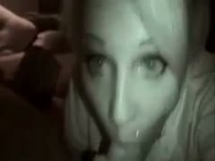 Blonde and playful college girlfriend blows me in the black room